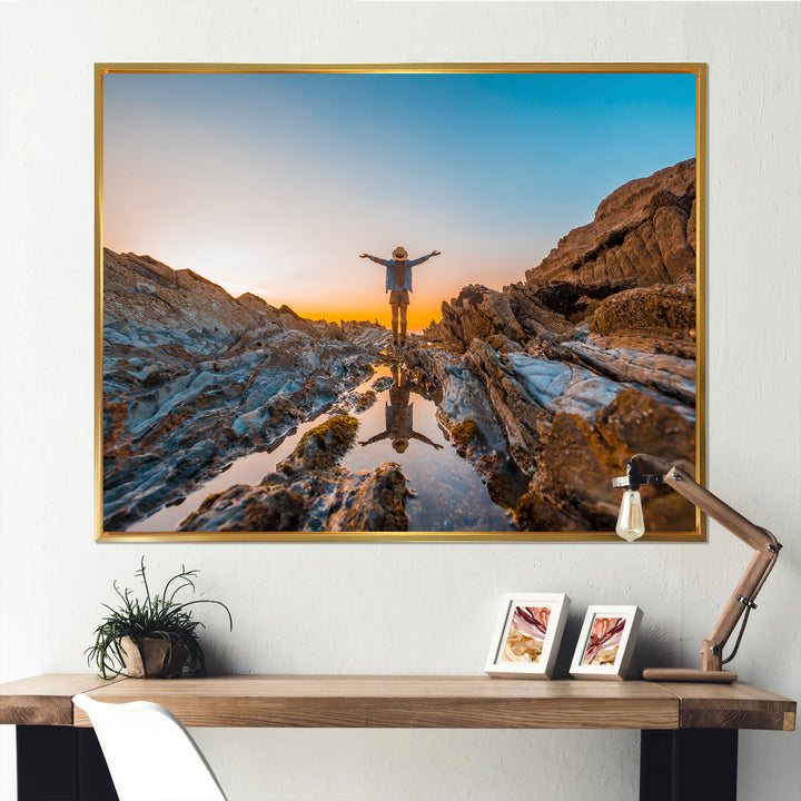 Woman Enjoying Coast Basque Sunset - Aerobic &amp; Bodybuilding Canvas Wall Art