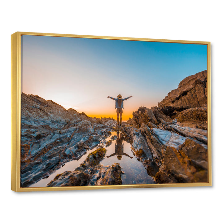 Woman Enjoying Coast Basque Sunset - Aerobic &amp; Bodybuilding Canvas Wall Art
