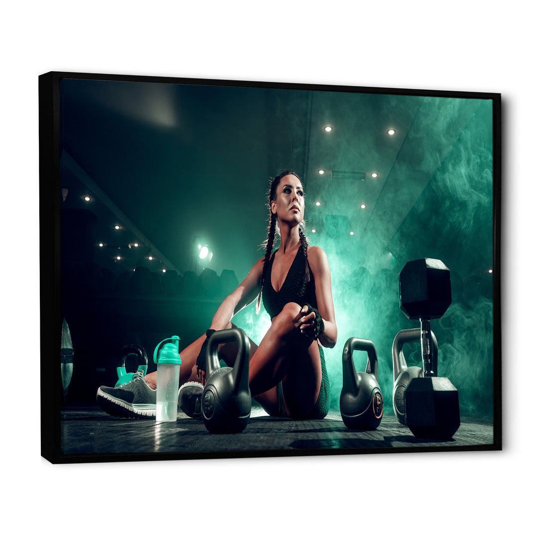 Female Athlete With Dumbbells - Aerobic &amp; Bodybuilding Canvas Wall Art