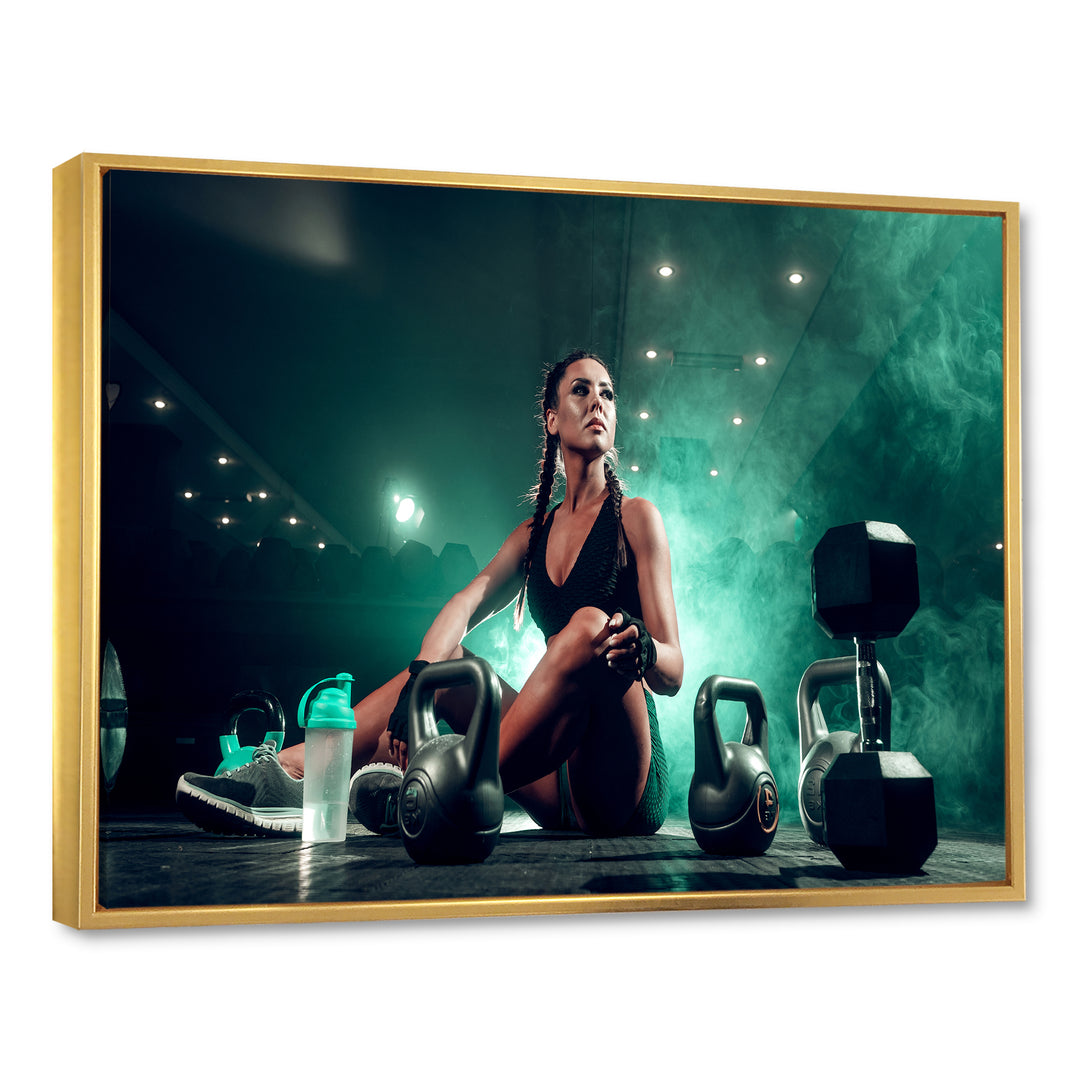 Female Athlete With Dumbbells - Aerobic &amp; Bodybuilding Canvas Wall Art