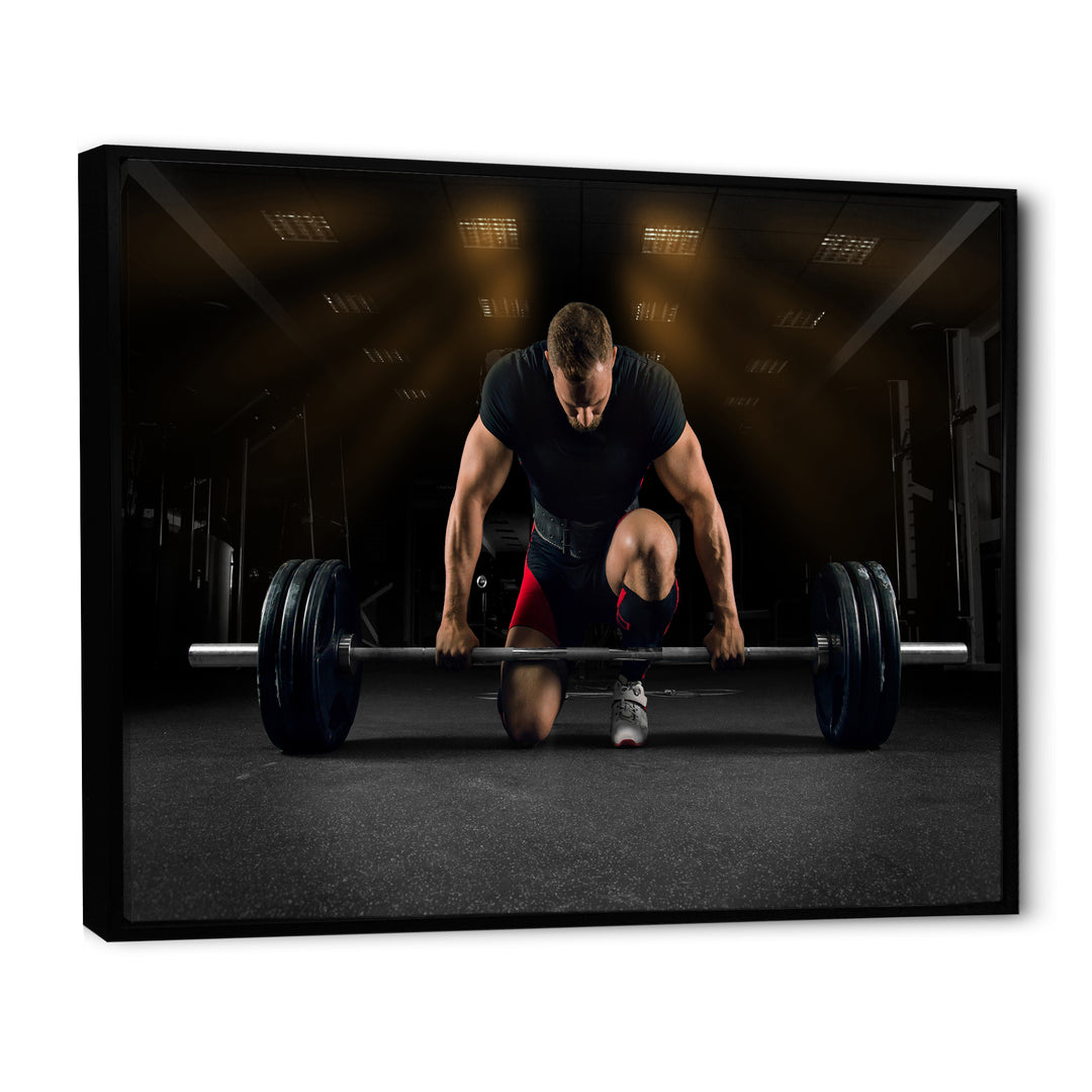 Athlete On Knee Preparing Make Deadlift - Aerobic &amp; Bodybuilding Canvas Wall Art