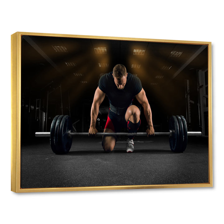 Athlete On Knee Preparing Make Deadlift - Aerobic &amp; Bodybuilding Canvas Wall Art