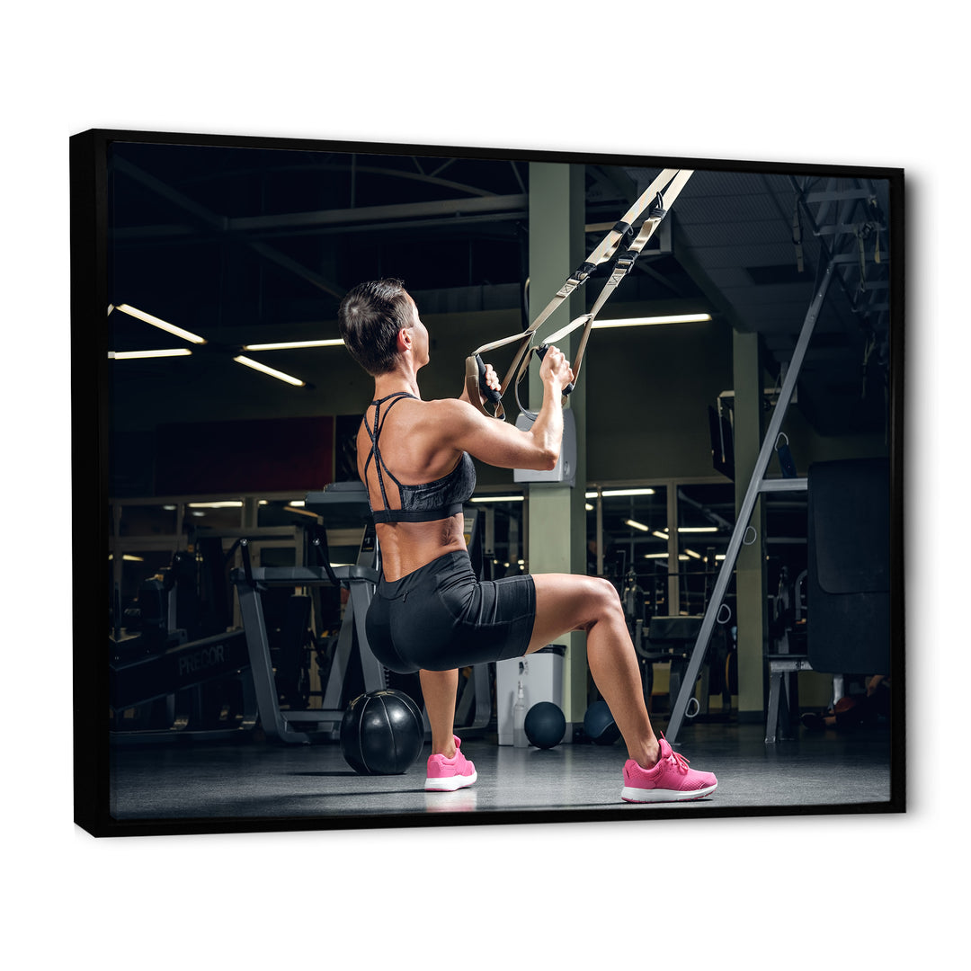 Athletic Woman Working Out With TRX Suspension Strips - Aerobic &amp; Bodybuilding Canvas Wall Art