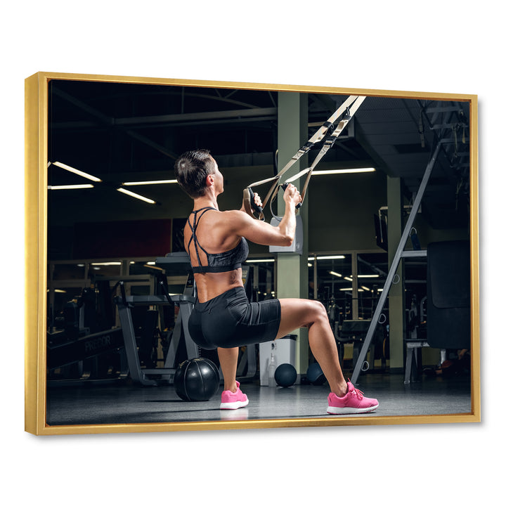 Athletic Woman Working Out With TRX Suspension Strips - Aerobic &amp; Bodybuilding Canvas Wall Art