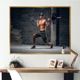 Man Is Doing Lunge With Barbell - Aerobic & Bodybuilding Canvas Wall Art