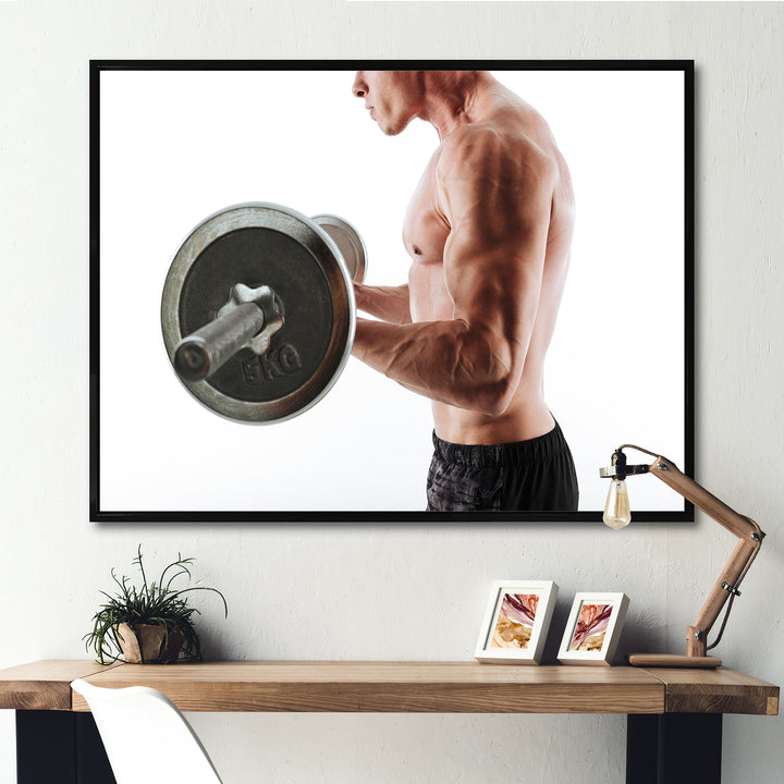 Sports Man Workout With Barbell - Aerobic &amp; Bodybuilding Canvas Wall Art