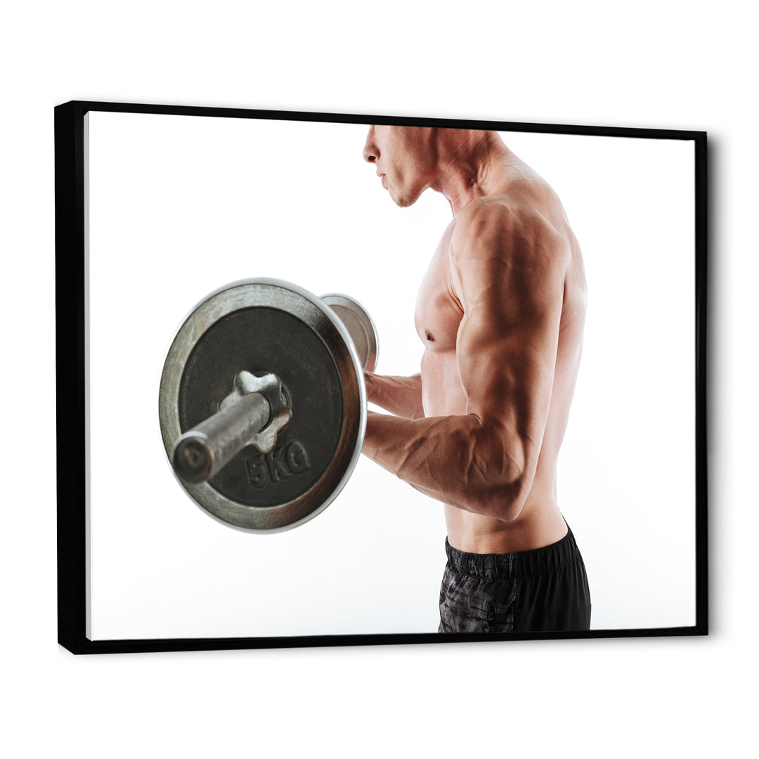 Sports Man Workout With Barbell - Aerobic &amp; Bodybuilding Canvas Wall Art