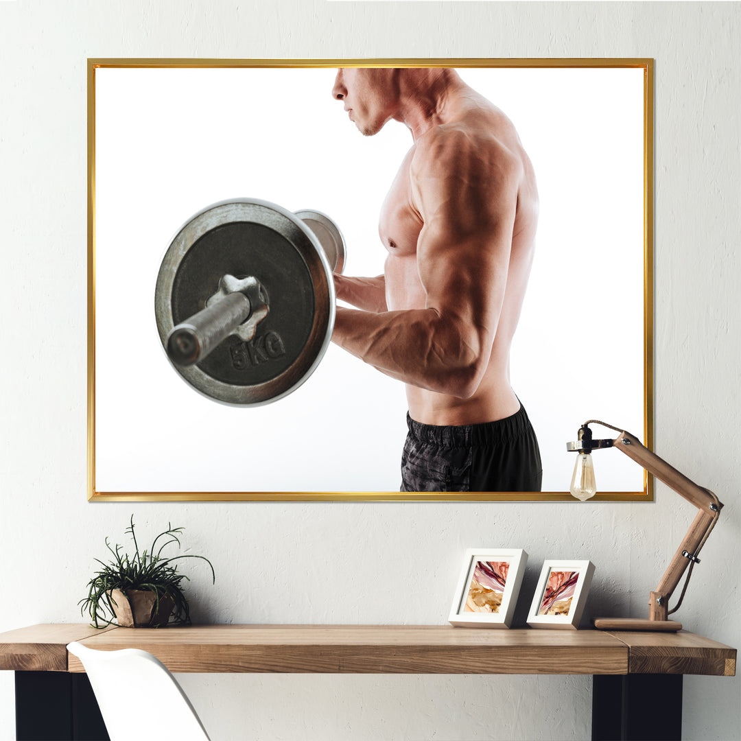 Sports Man Workout With Barbell - Aerobic &amp; Bodybuilding Canvas Wall Art