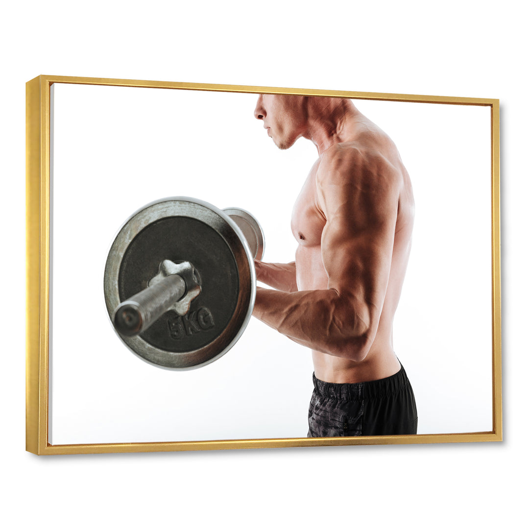 Sports Man Workout With Barbell - Aerobic &amp; Bodybuilding Canvas Wall Art