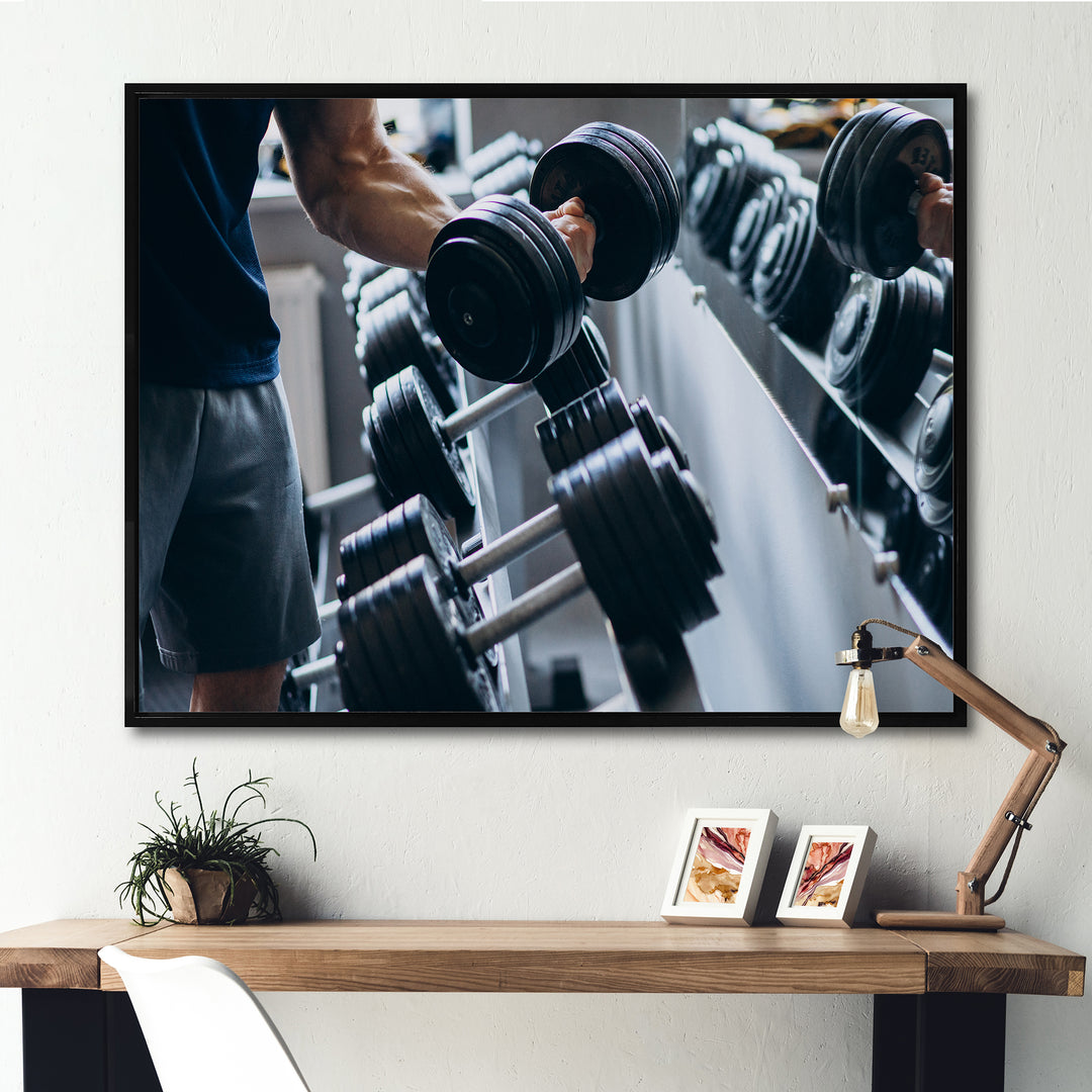 Strong Man Training At Gym - Aerobic &amp; Bodybuilding Canvas Wall Art