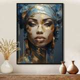 Blue And Gold African Woman Portrait - Landscapes Canvas Wall Art