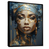 Blue And Gold African Woman Portrait - Landscapes Canvas Wall Art