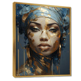 Blue And Gold African Woman Portrait - Landscapes Canvas Wall Art