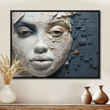 Blue And Beige African Woman Collage - Landscapes Canvas Wall Art