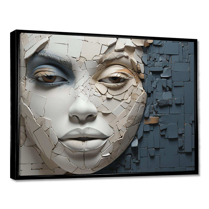 Blue And Beige African Woman Collage - Landscapes Canvas Wall Art