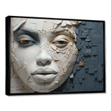 Blue And Beige African Woman Collage - Landscapes Canvas Wall Art