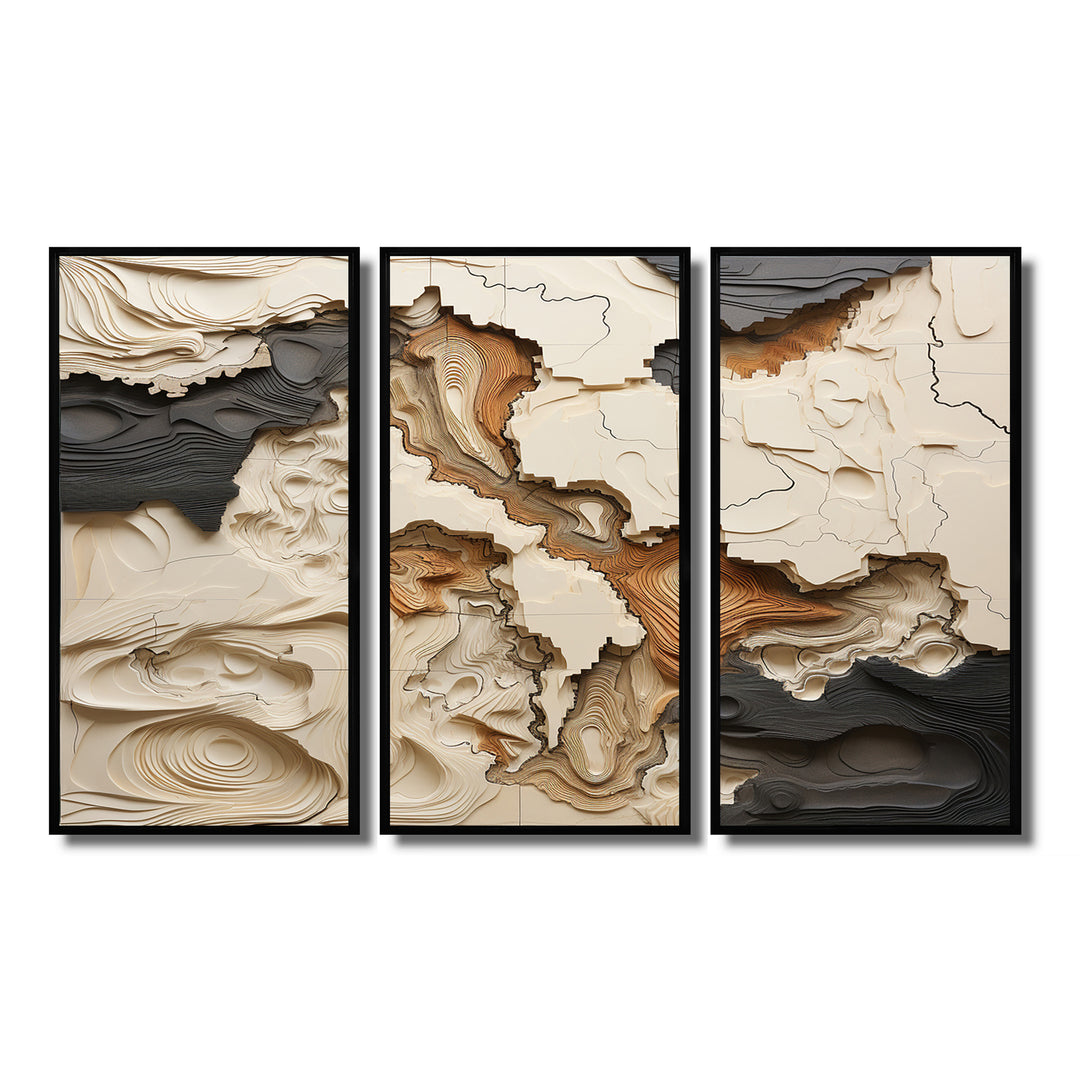Beige And Brown African River Collage - 3-Piece Canvas Wall Art