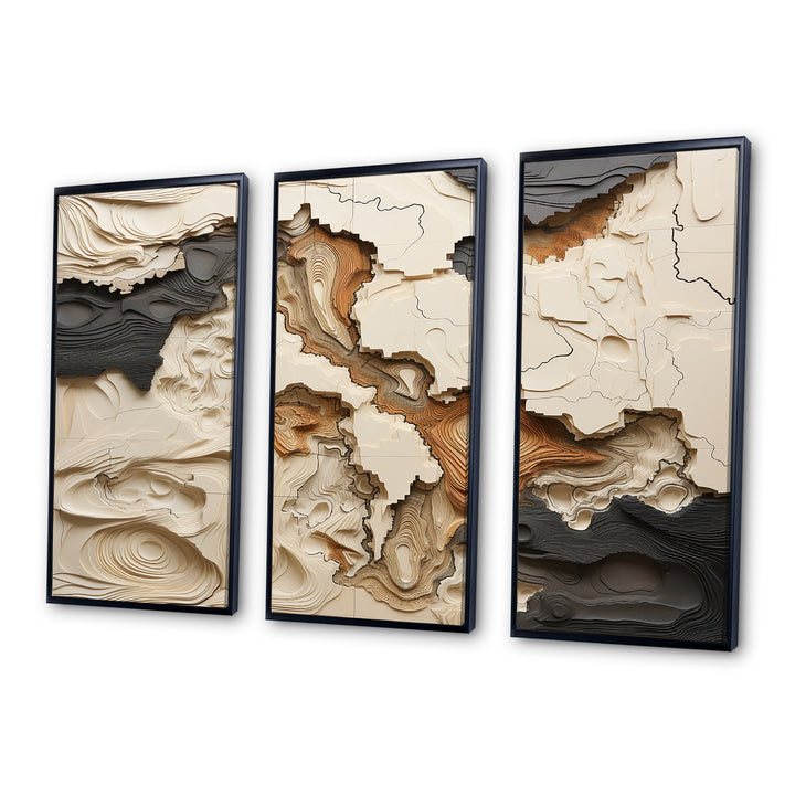 Beige And Brown African River Collage - 3-Piece Canvas Wall Art