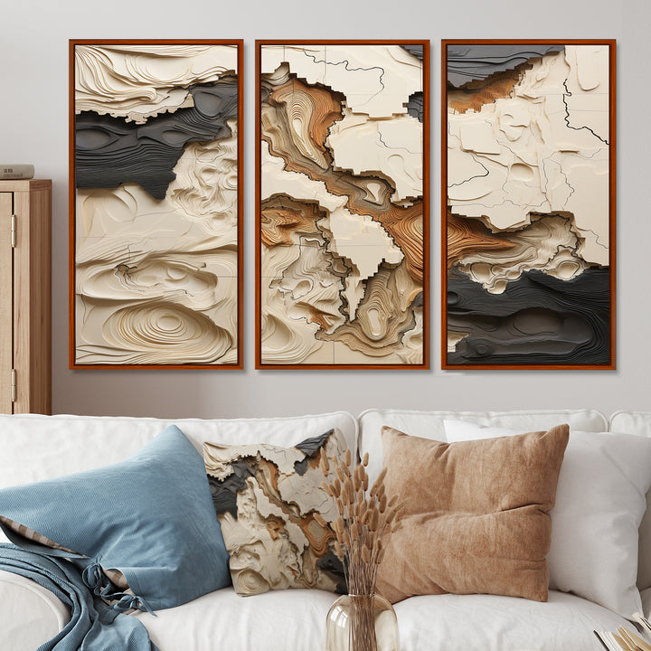 Beige And Brown African River Collage - 3-Piece Canvas Wall Art