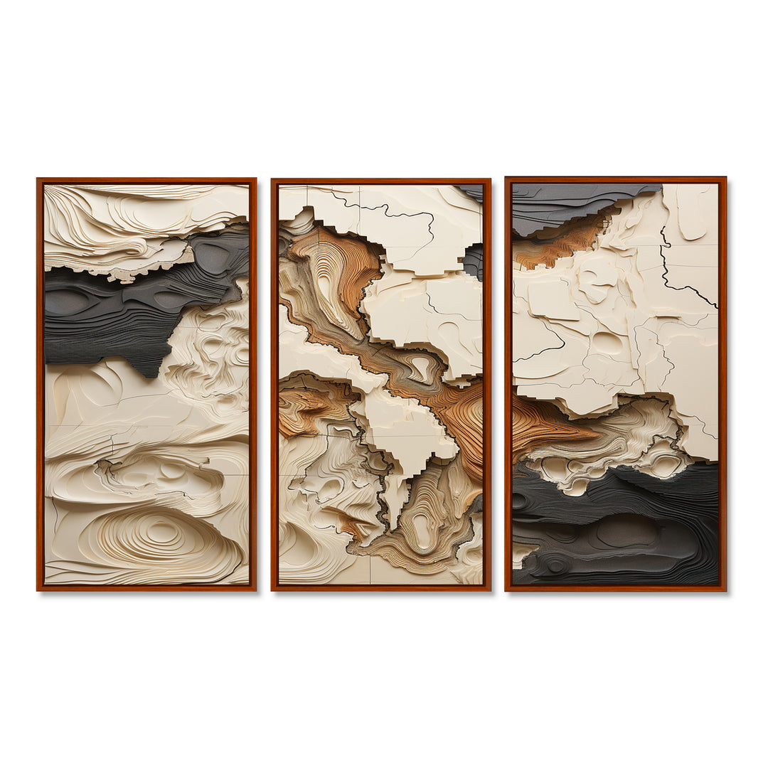 Beige And Brown African River Collage - 3-Piece Canvas Wall Art