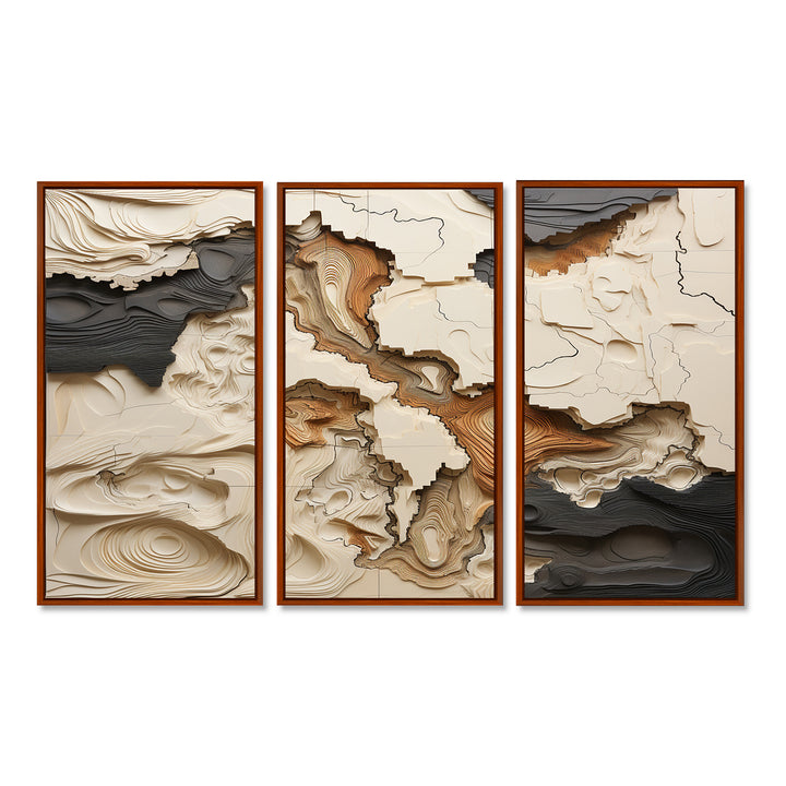 Beige And Brown African River Collage - 3-Piece Canvas Wall Art