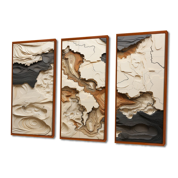 Beige And Brown African River Collage - 3-Piece Canvas Wall Art