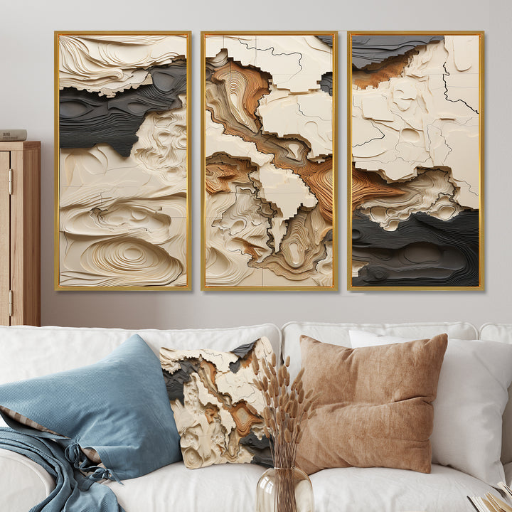 Beige And Brown African River Collage - 3-Piece Canvas Wall Art