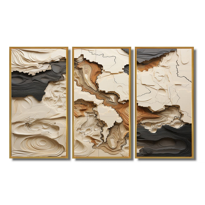 Beige And Brown African River Collage - 3-Piece Canvas Wall Art