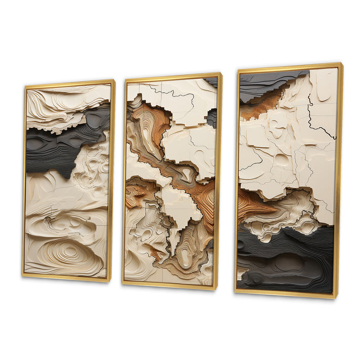 Beige And Brown African River Collage - 3-Piece Canvas Wall Art