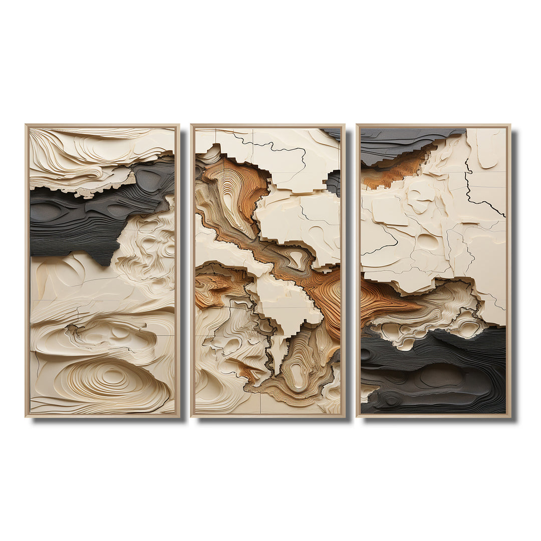 Beige And Brown African River Collage - 3-Piece Canvas Wall Art