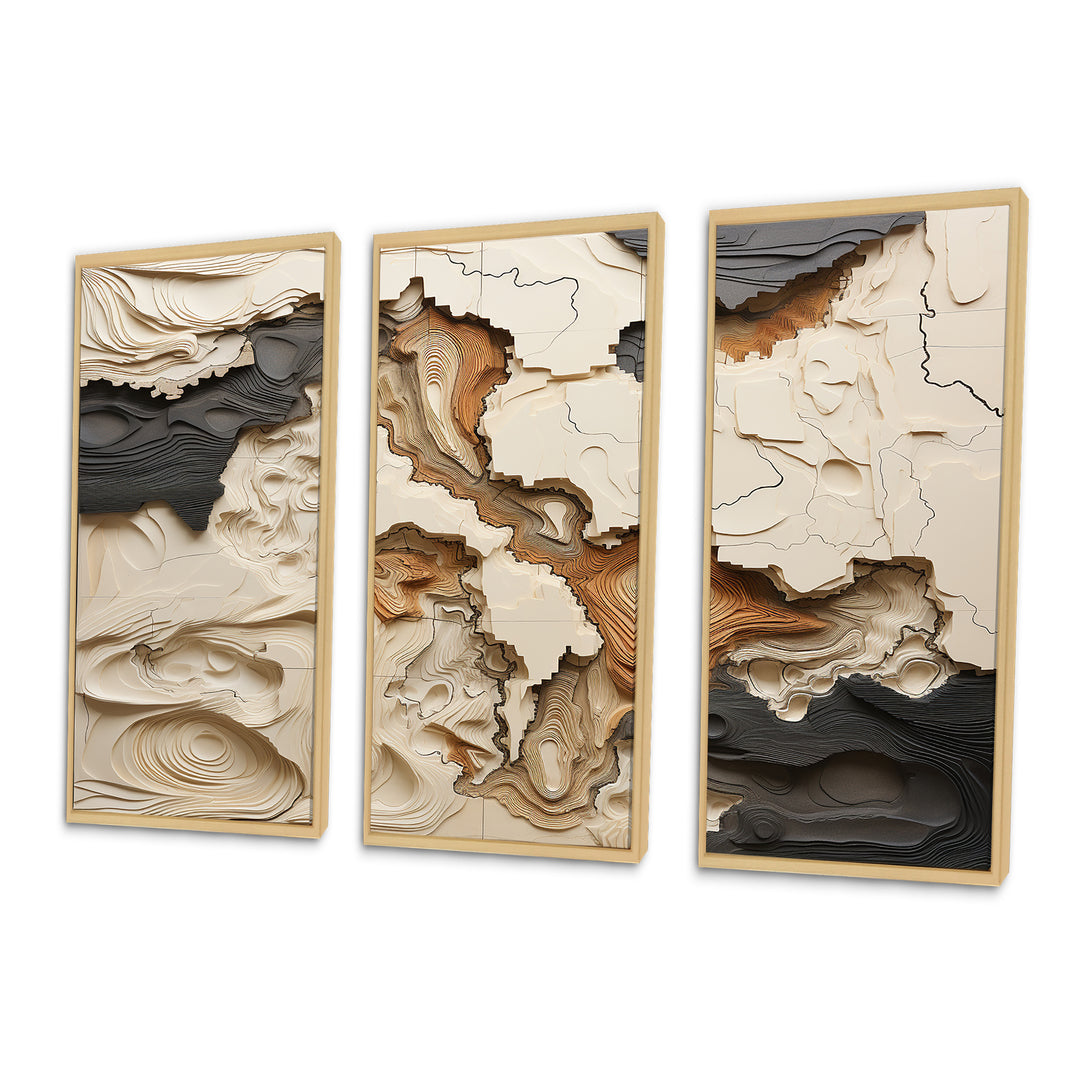 Beige And Brown African River Collage - 3-Piece Canvas Wall Art