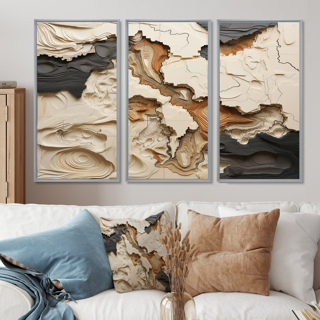 Beige And Brown African River Collage - 3-Piece Canvas Wall Art
