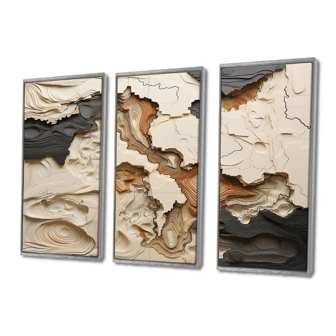 Beige And Brown African River Collage - 3-Piece Canvas Wall Art
