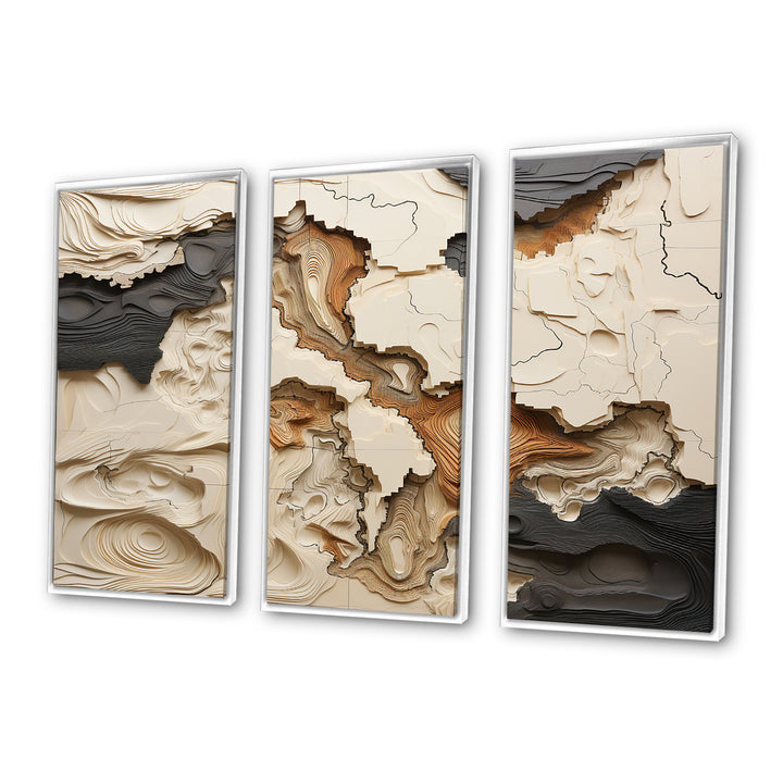 Beige And Brown African River Collage - 3-Piece Canvas Wall Art