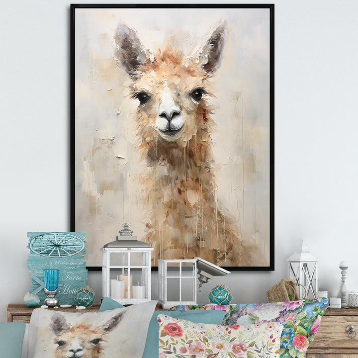 Minimalism Grunge Alpaca Portrait - Beige Alpaca Wall Art