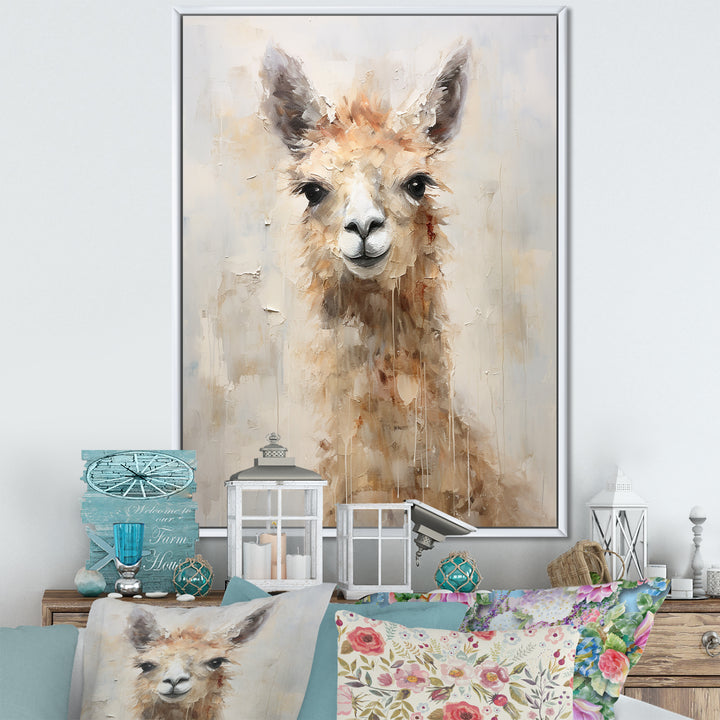 Minimalism Grunge Alpaca Portrait - Beige Alpaca Wall Art