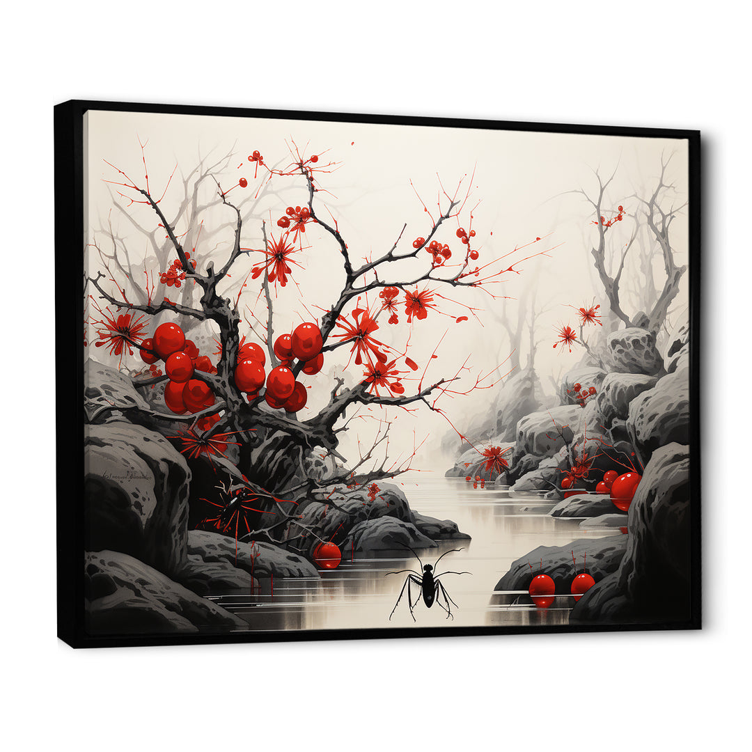 Flamenco Foragers Red Floral - Ant Living Room Wall Art