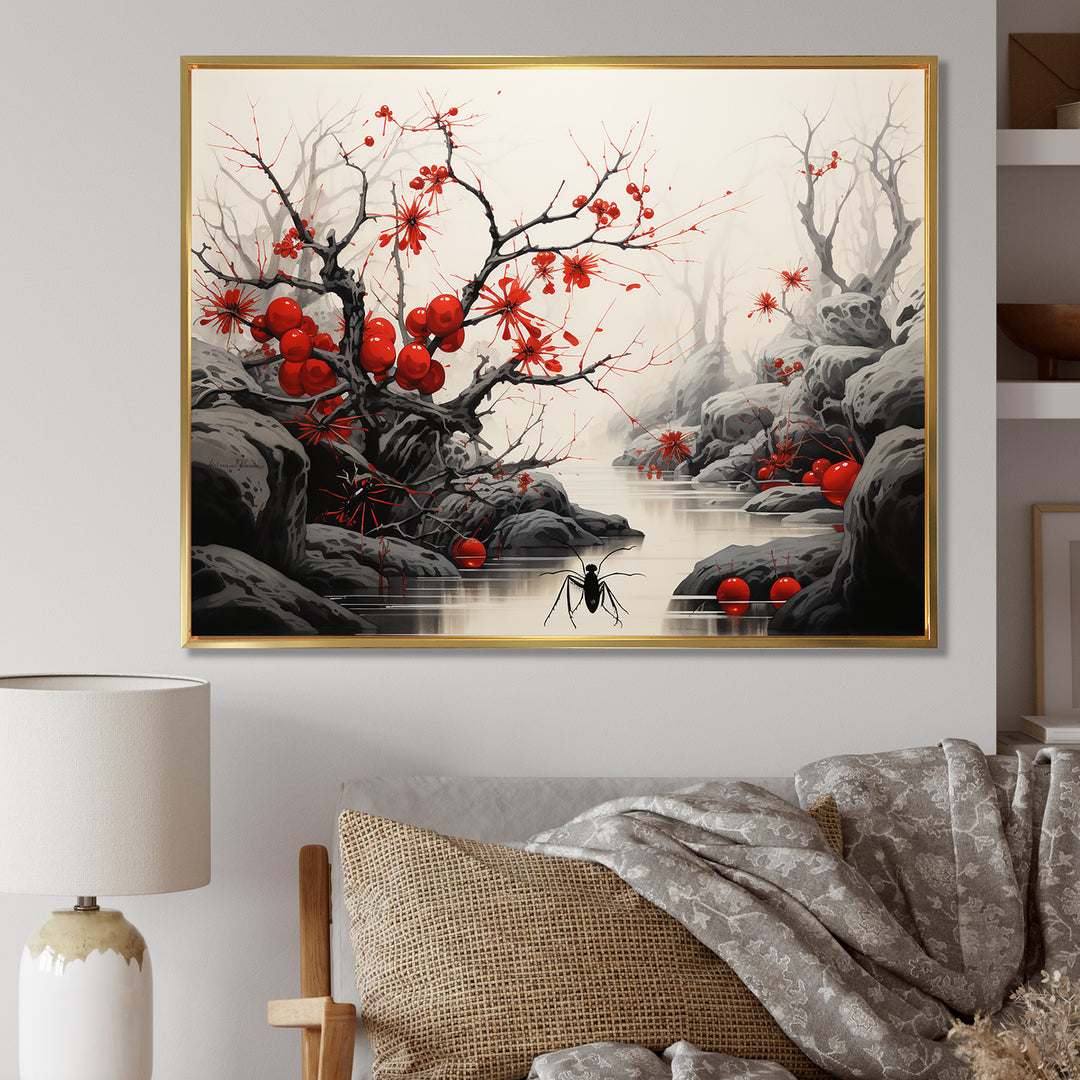 Flamenco Foragers Red Floral - Ant Living Room Wall Art