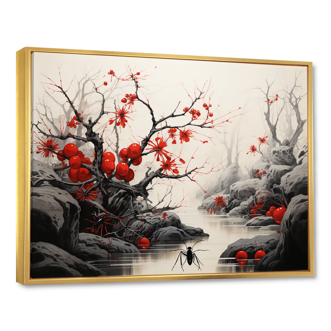 Flamenco Foragers Red Floral - Ant Living Room Wall Art