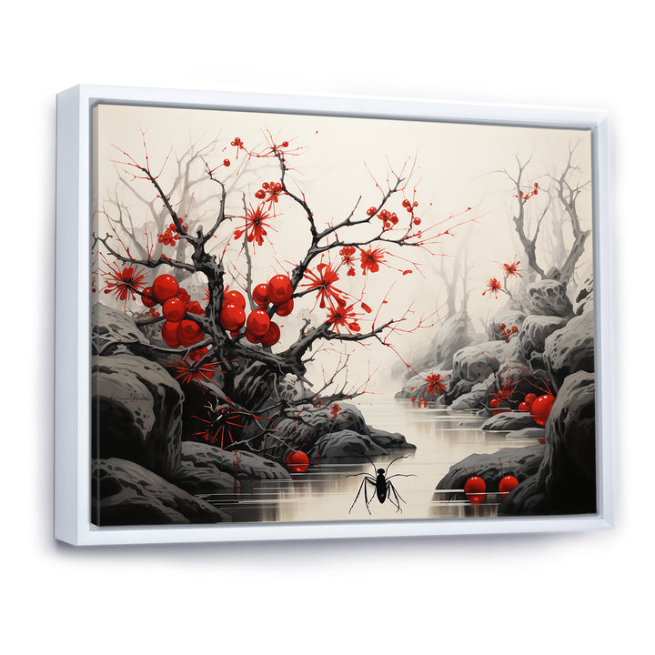 Flamenco Foragers Red Floral - Ant Living Room Wall Art