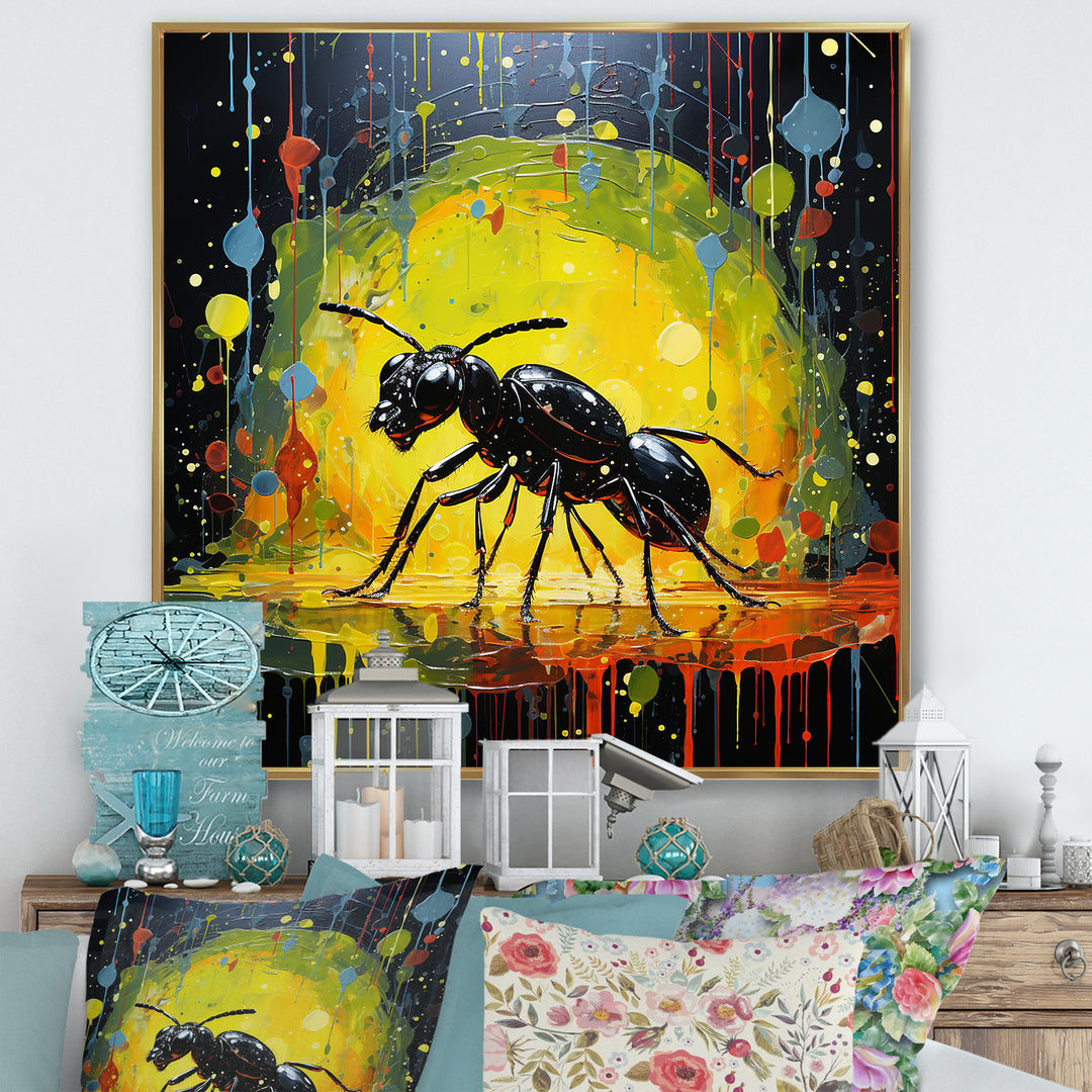 Neon Pioneers Black Ant - Ant Canvas Wall Art