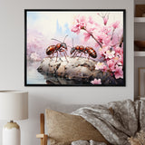 Pastel Gatherers Red Ants Pink Blossoms - Ant Wall Art Prints