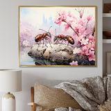 Pastel Gatherers Red Ants Pink Blossoms - Ant Wall Art Prints