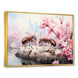 Pastel Gatherers Red Ants Pink Blossoms - Ant Wall Art Prints
