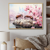 Pastel Gatherers Red Ants Pink Blossoms - Ant Wall Art Prints
