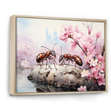 Pastel Gatherers Red Ants Pink Blossoms - Ant Wall Art Prints