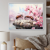 Pastel Gatherers Red Ants Pink Blossoms - Ant Wall Art Prints