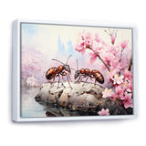 Pastel Gatherers Red Ants Pink Blossoms - Ant Wall Art Prints