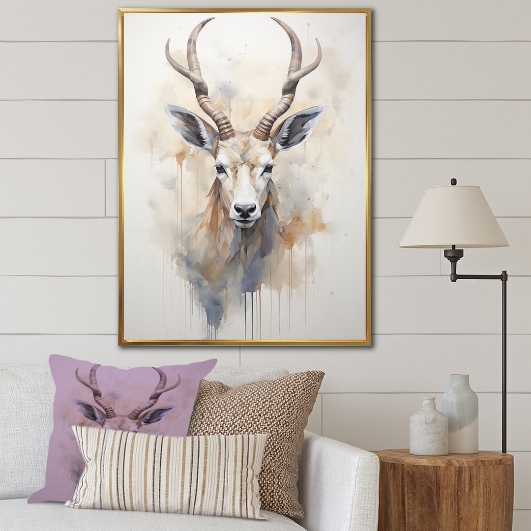 Minimalism Beige Antelope Ibex - Antelope Canvas Wall Art