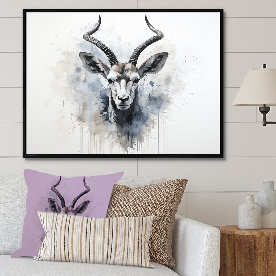 Minimalism Black And White Antelope Ibex - Antelope Wall Decor